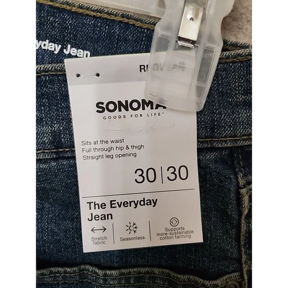 Sonoma Regular Fit Everyday Jeans Men 30x30 Blue Dark Wash Stretch Straight NEW